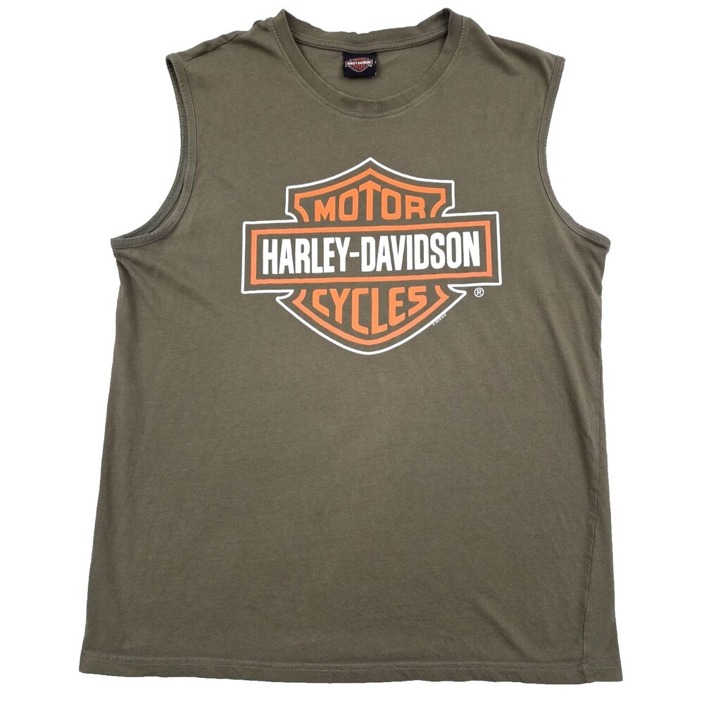 Vintage Harley-Davidson Tank Top XL Olive Green Cotton Syracuse NY Motorcycles